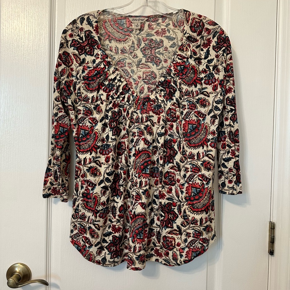Lucky Brand Red and Blue Paisley Blouse